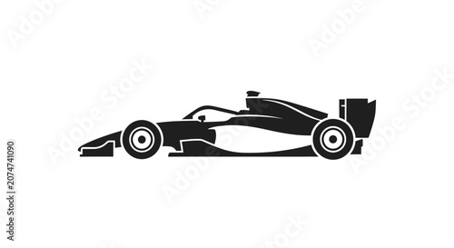 Minimalist Silhouette of a Formula Racing Car Against a Pristine White Backdrop