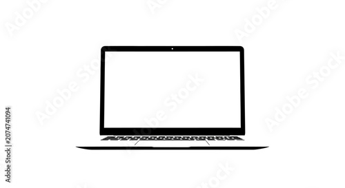 Minimalist Silhouette of a Modern Laptop on a Pure White Background