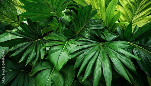 close up of tropical green leaves in nature