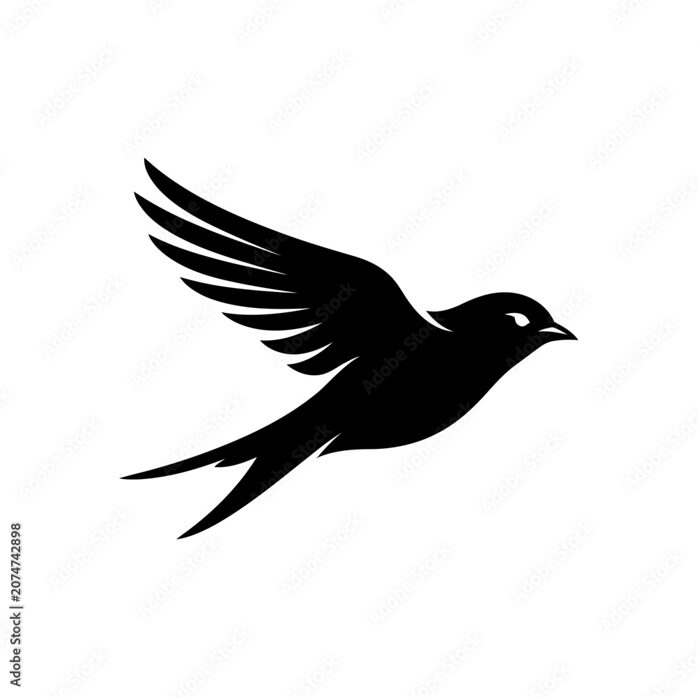 Fototapeta premium Black bird, flying bird, bird silhouette, vector bird, wildlife icon