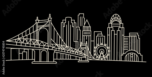 Obraz na plátně Cincinnati City Skyline Line Art