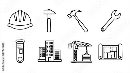 Cuadro en lienzo Construction Outline Icons – Building Tools & Engineering Vector Pack