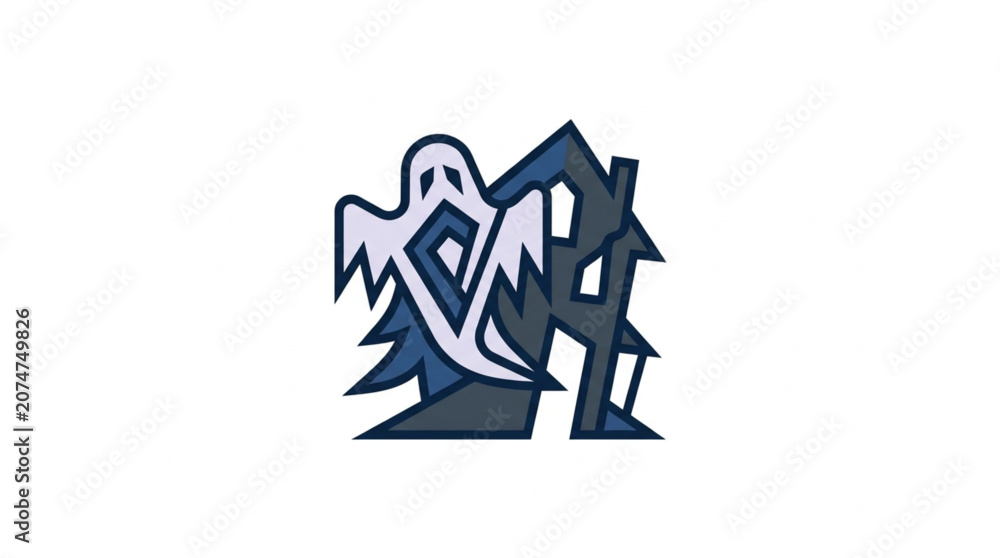 Φωτογραφία Spooky Ghost Haunting a Dark Haunted House Illustration.