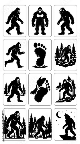 Bigfoot Silhouette Collection: Icons and Illustrations of Sasquatch and Footprints