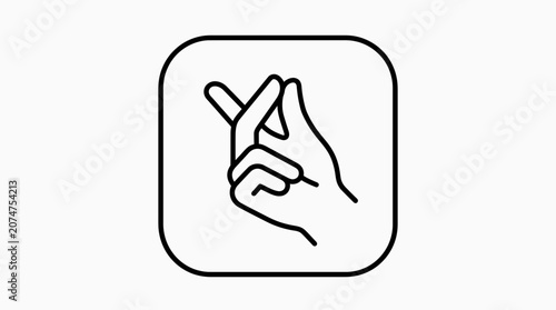 Hand finger heart gesture outline in a square frame.