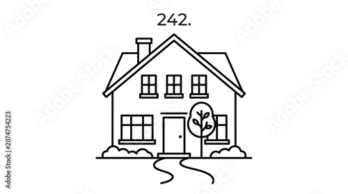 Hand drawn house line icon with address number 242