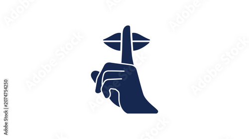Hand gesture showing silence with finger on lips icon.