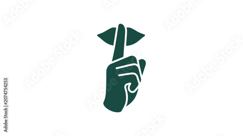 Hand finger over lips silence hush gesture icon.