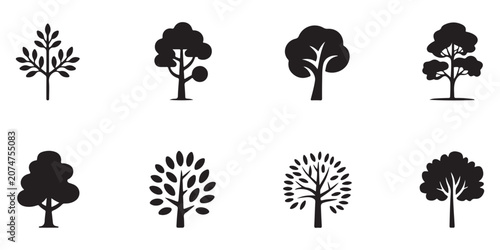 Fotografía Collection of diverse tree icons, showing different shapes and foliage, symbolizing nature