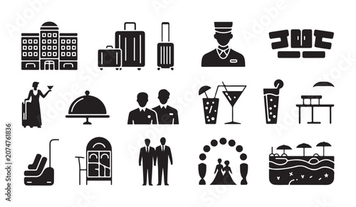 Konstfotografi Hotel and resort amenities icons for accommodation and hospitality services