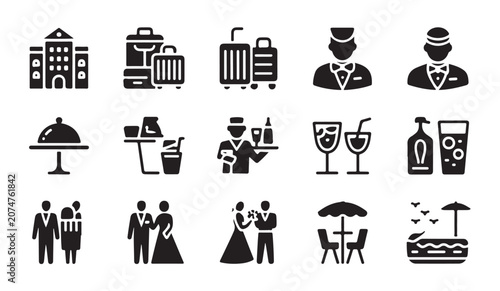 Konstfotografi Hotel service icons for travel, accommodation and event planning.