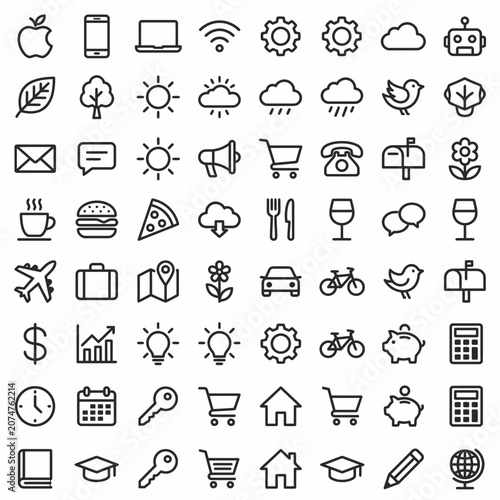 Collection of Line Icons for Web and Apps: Technology, Business, Lifestyle