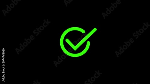 Animated green checkmark on black background, minimalist success and approval symbol for ui and digital interfaces