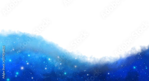 Starry Night Sky Decor Border with Galaxy Nebula, Blue Clouds and Space Background