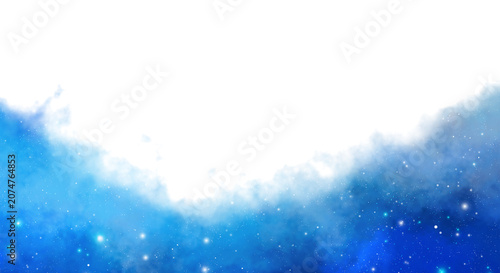 Starry Night Sky Decor Border with Galaxy Nebula, Blue Clouds and Space Background