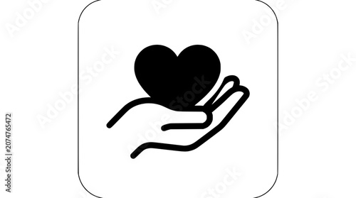 Tableau sur toile Black heart icon held in open hand on white background, simple graphic symbol