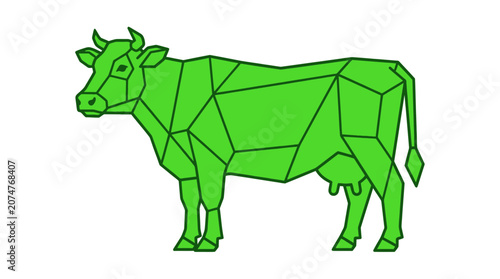 Green Geometric Cow Illustration - Modern Animal Art