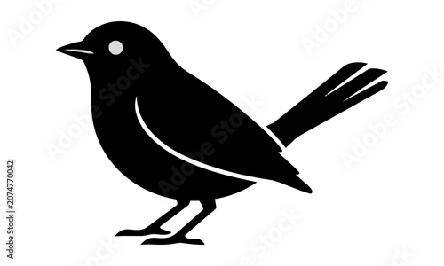 Minimalist silhouette of a songbird with clean monoline contours isolated on white background, simple nature and wildlife design concept