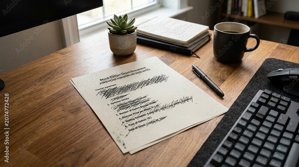 Obraz premium Stock Option Grant Document Tech Employee — Equity Compensation Finance Concept