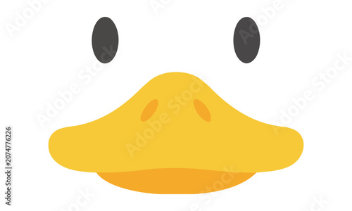 Minimalist flat duck face with a white head and yellow bill isolated on white background. Cute animal character concept