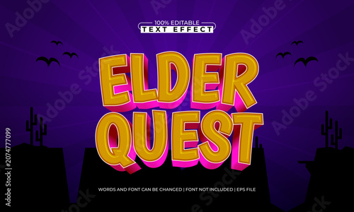 Elder Quest 3D Cartoon Text Effect - Editable Game Title EPS