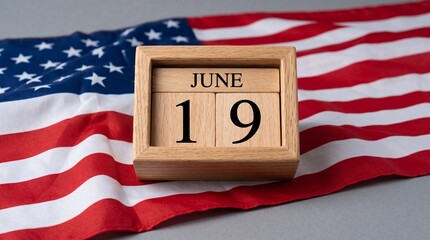 June 19th, American flag, wooden calendar, Juneteenth
