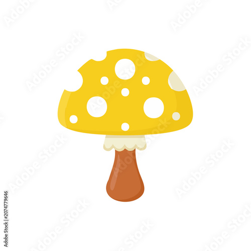 Yellow spotted mushroom flat vector illustration