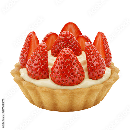 Delicious strawberry tart with cream filling isolated on white