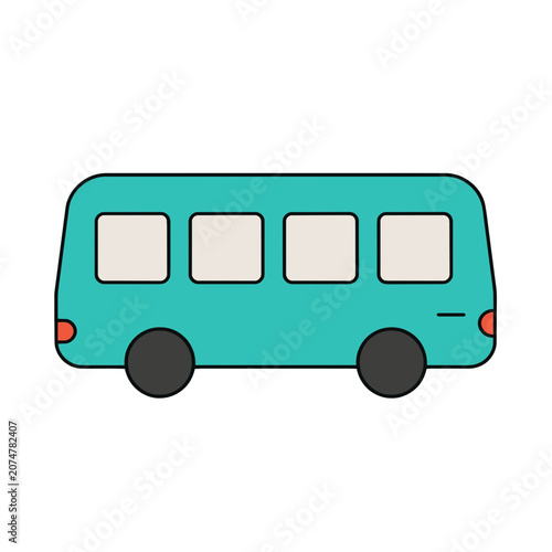 Flat vector illustration of a teal minibus side view