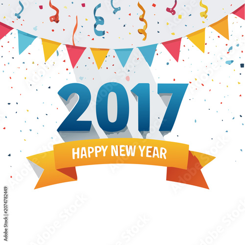 Happy New Year 2017 vector illustration with banners and confetti
