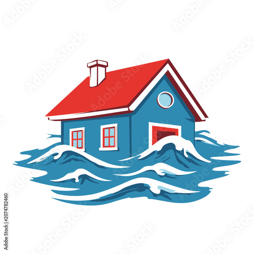 House surrounded by flood water vector illustration