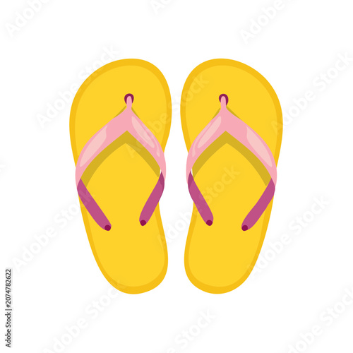 Yellow and pink flip flops flat vector illustration