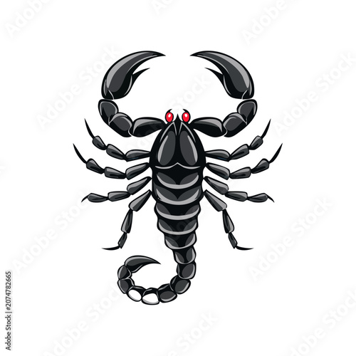 Black scorpion vector illustration with red eyes