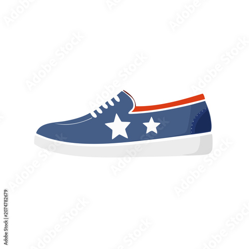 Blue sneaker with white stars and red accents
