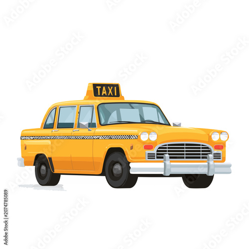 Yellow taxi cab front view flat vector illustration