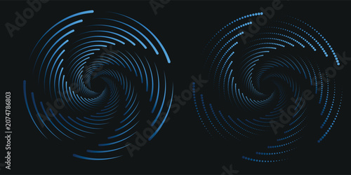 Billede på lærred Abstract circle round frame by lines wavy flowing black gradient isolated on transparent background