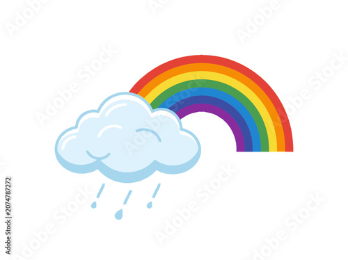 Cartoon Rainbow and Rain Cloud Illustration