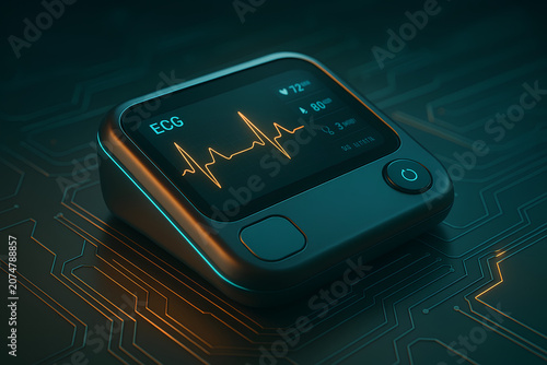 Digital ECG Heart Rate Monitor on Electronic Circuit Background
