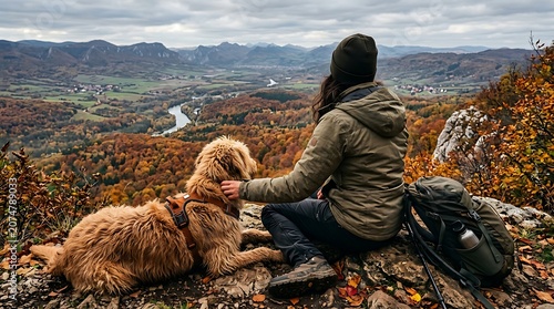 Autumn landscape hiking trip template