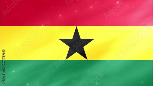 Animated 3D Ghana Flag Waving with Light Effects