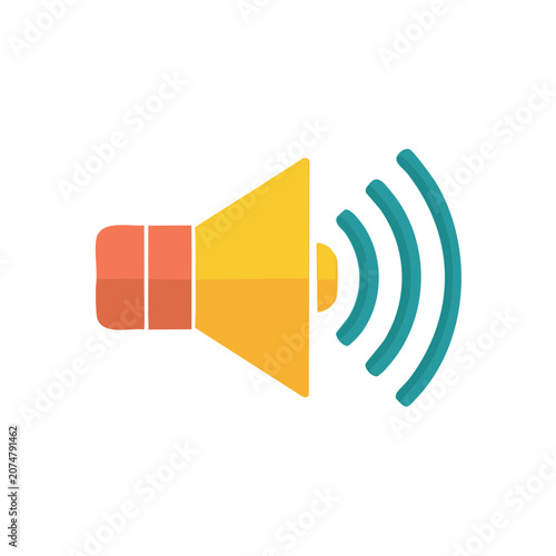 Flat megaphone icon with sound waves