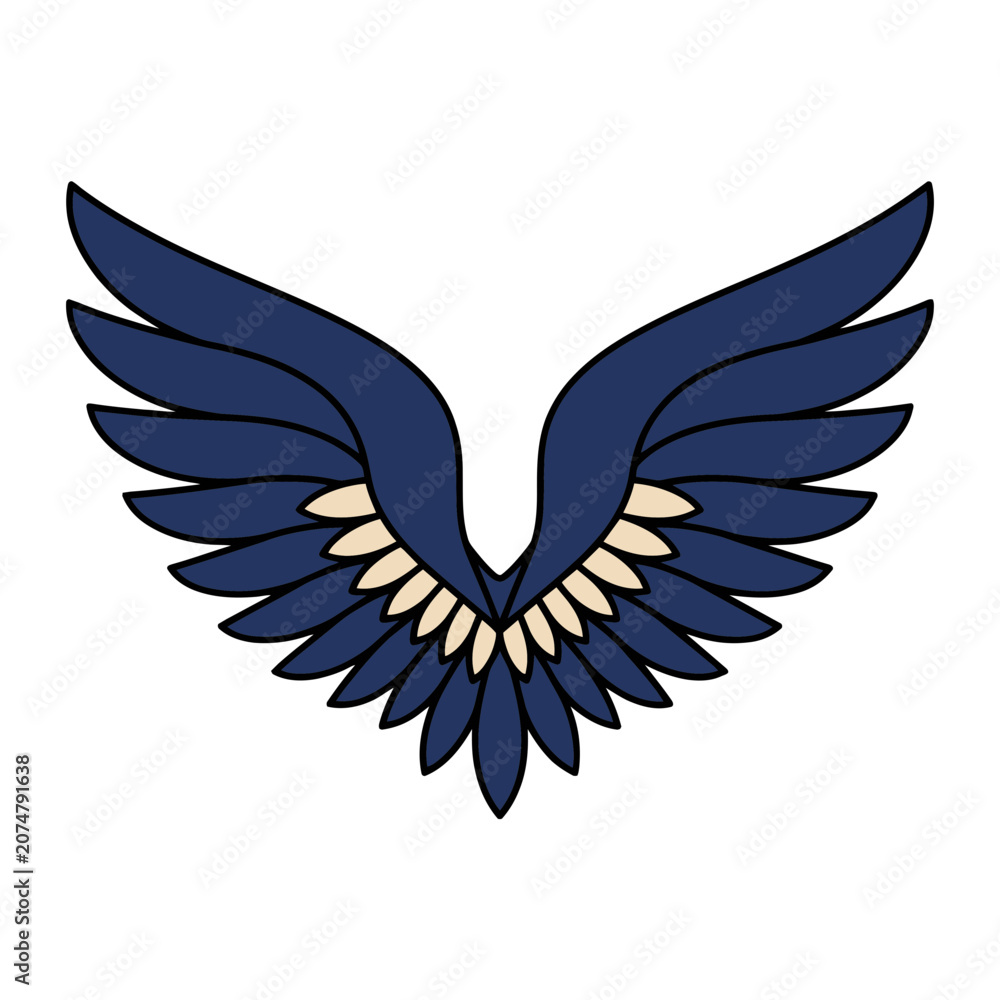 Fototapeta premium Symmetric Angel Wings with Feathers Vector Illustration