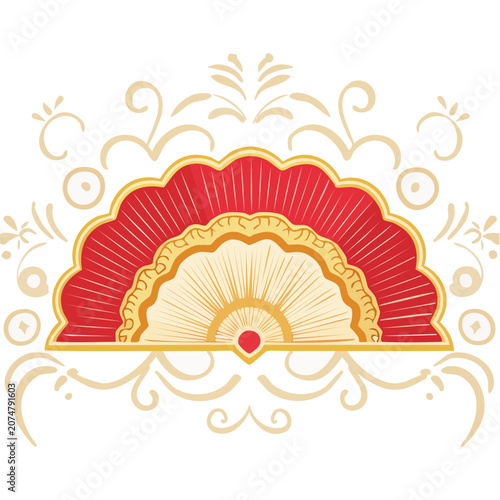 Red and Gold Oriental Fan Vector Illustration