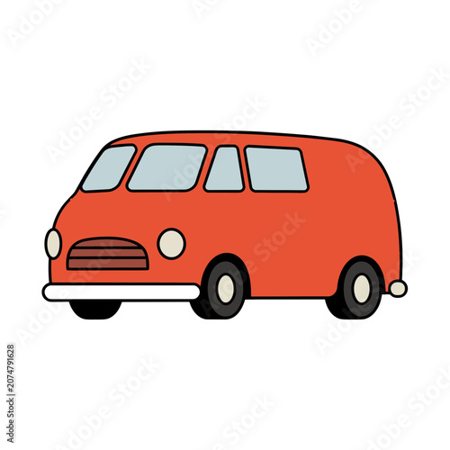 Red vintage van side view vector illustration