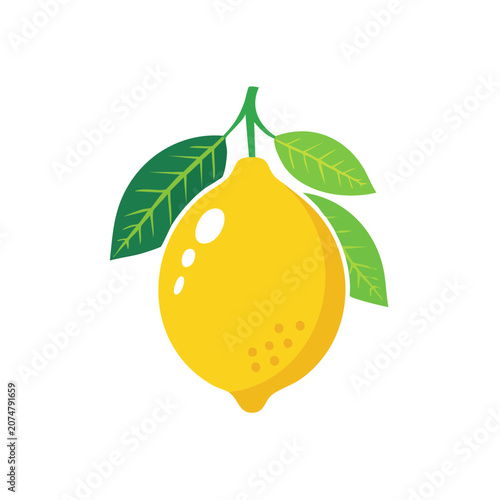 Yellow Lemon with Green Leaves Vector Illustration
