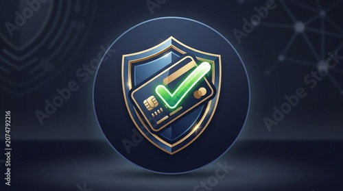 Foto Secure Credit Card Transaction Verified with Shield and Checkmark Icon