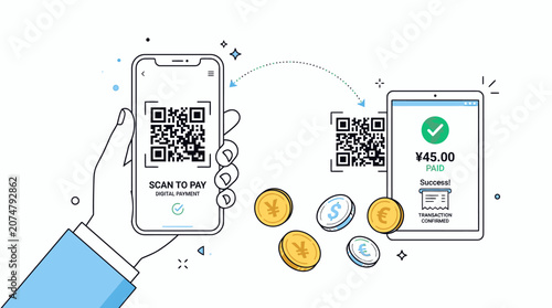 Mobile phone with QR code payment.