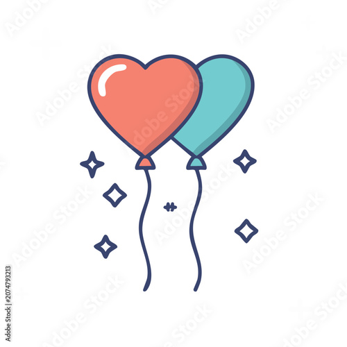 Heart Shaped Balloons with Sparkles Vector Illustration