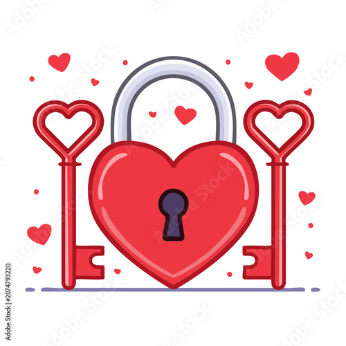 Heart Shaped Lock with Keys and Floating Hearts