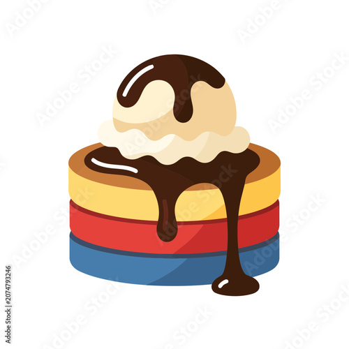 Layered Cake with Vanilla Ice Cream and Chocolate Sauce